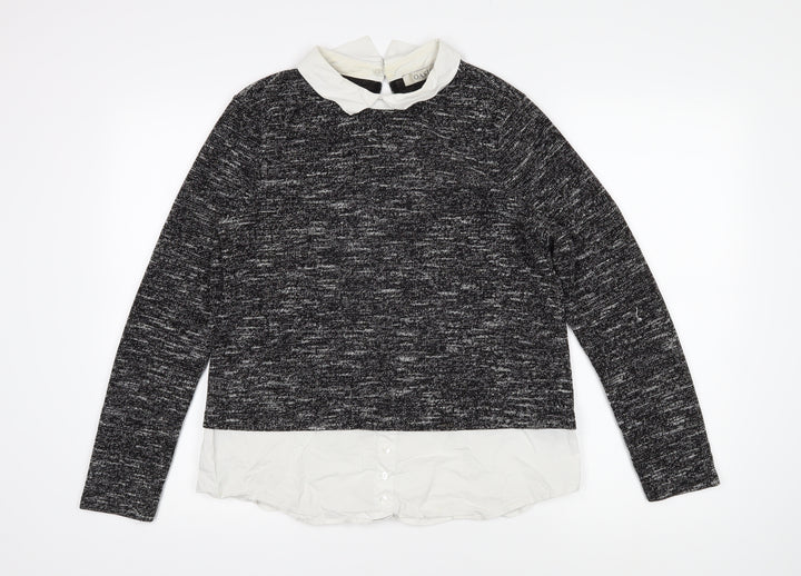 Oasis Womens Black Collared Polyester Pullover Jumper Size M