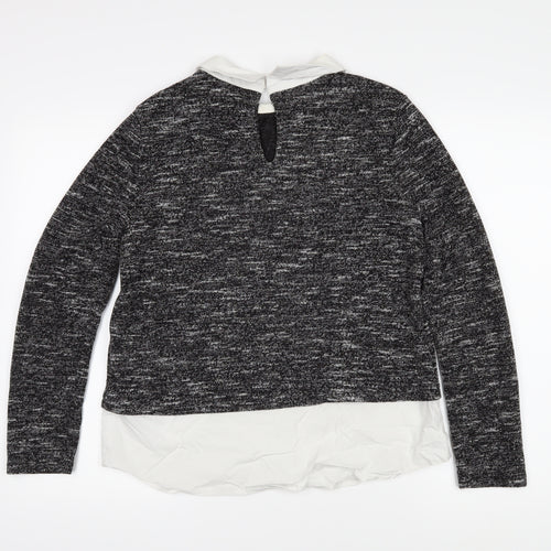 Oasis Womens Black Collared Polyester Pullover Jumper Size M