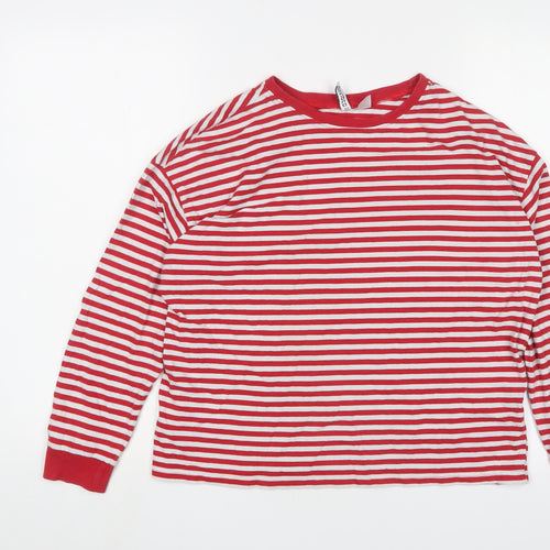 H&M Womens Red Striped Cotton Basic T-Shirt Size S Crew Neck