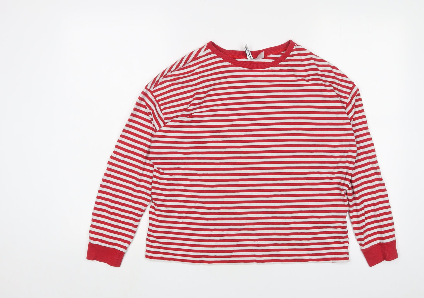 H&M Womens Red Striped Cotton Basic T-Shirt Size S Crew Neck