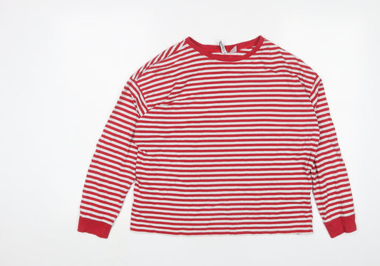 H&M Womens Red Striped Cotton Basic T-Shirt Size S Crew Neck