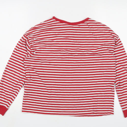 H&M Womens Red Striped Cotton Basic T-Shirt Size S Crew Neck