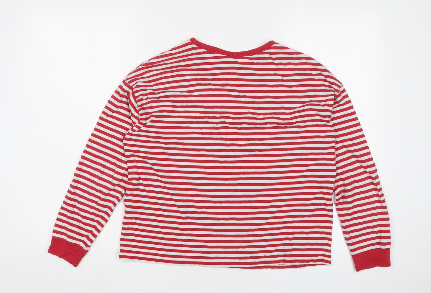 H&M Womens Red Striped Cotton Basic T-Shirt Size S Crew Neck