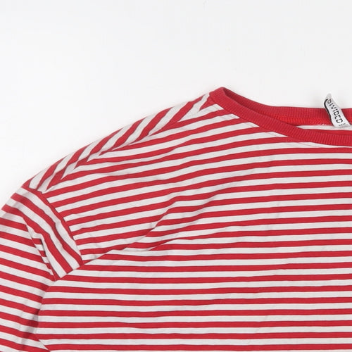 H&M Womens Red Striped Cotton Basic T-Shirt Size S Crew Neck