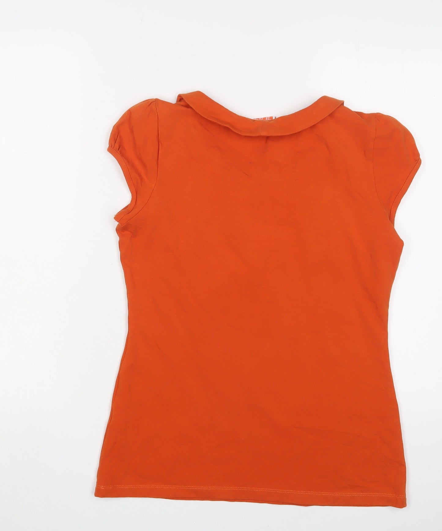 NEXT Womens Orange Cotton Basic T-Shirt Size 14 Collared - Keyhole neck