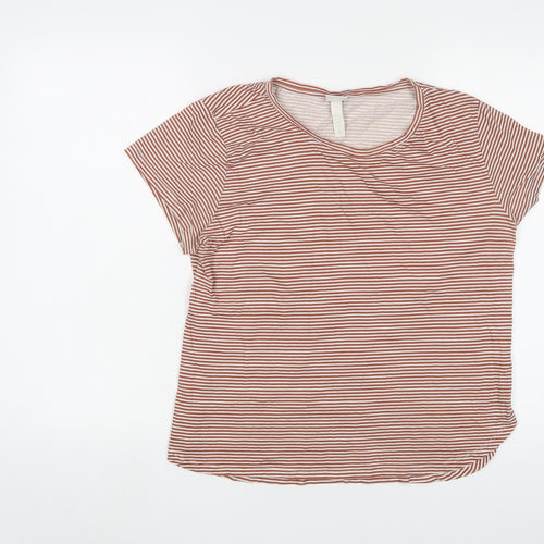 H&M Womens Brown Striped Cotton Basic T-Shirt Size L Crew Neck
