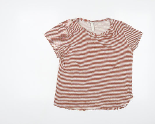 H&M Womens Brown Striped Cotton Basic T-Shirt Size L Crew Neck