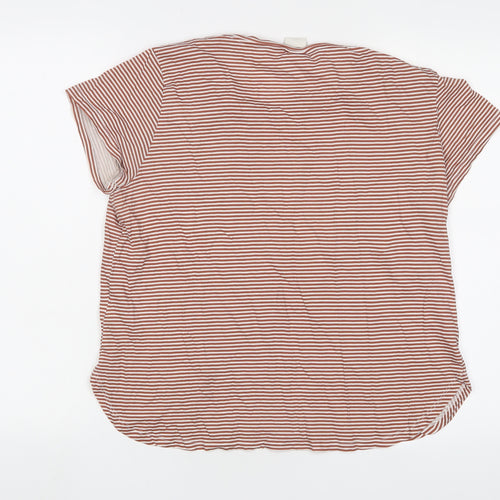 H&M Womens Brown Striped Cotton Basic T-Shirt Size L Crew Neck