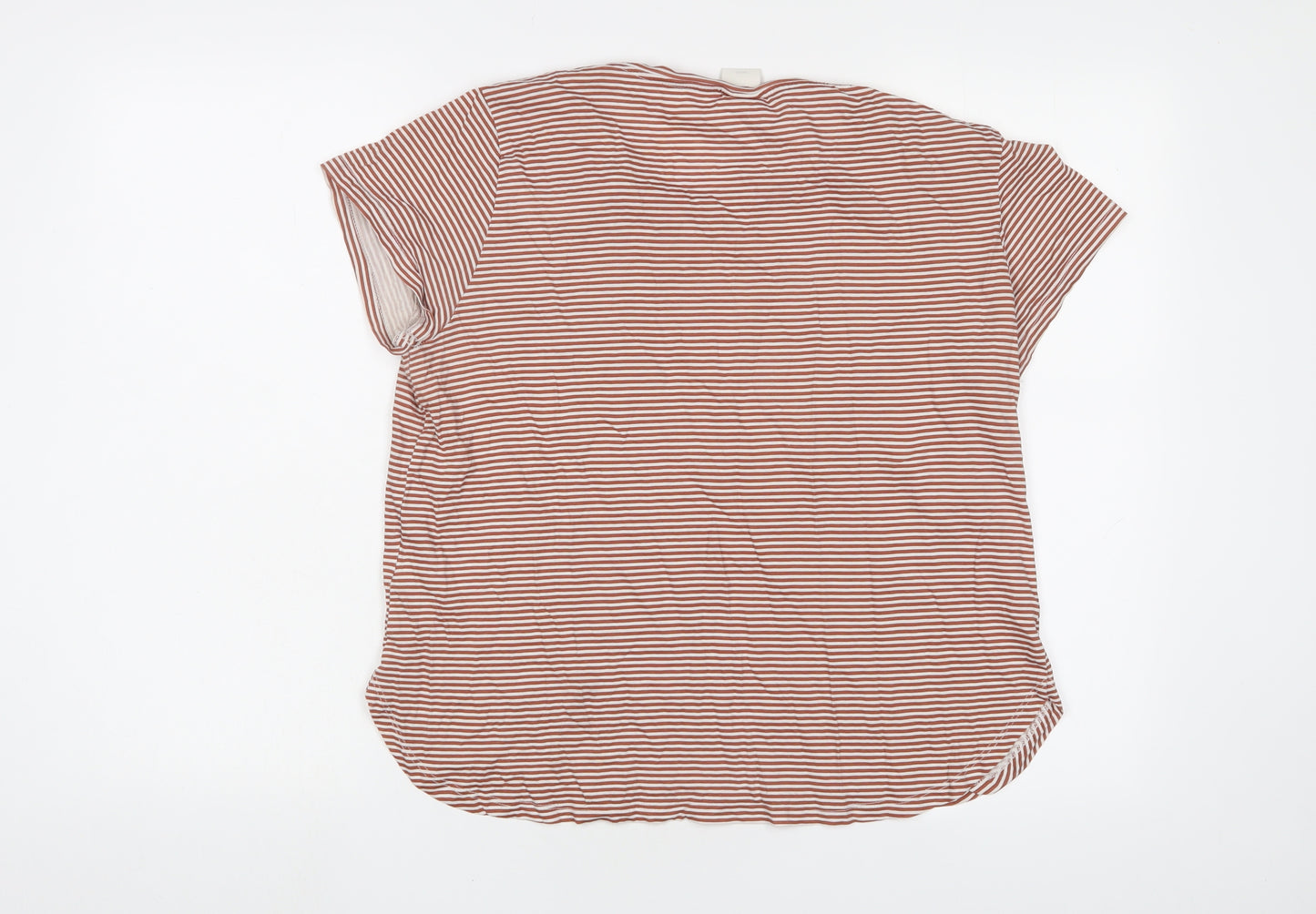 H&M Womens Brown Striped Cotton Basic T-Shirt Size L Crew Neck