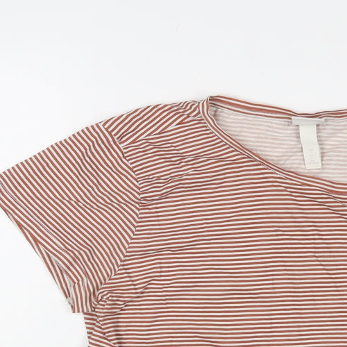 H&M Womens Brown Striped Cotton Basic T-Shirt Size L Crew Neck