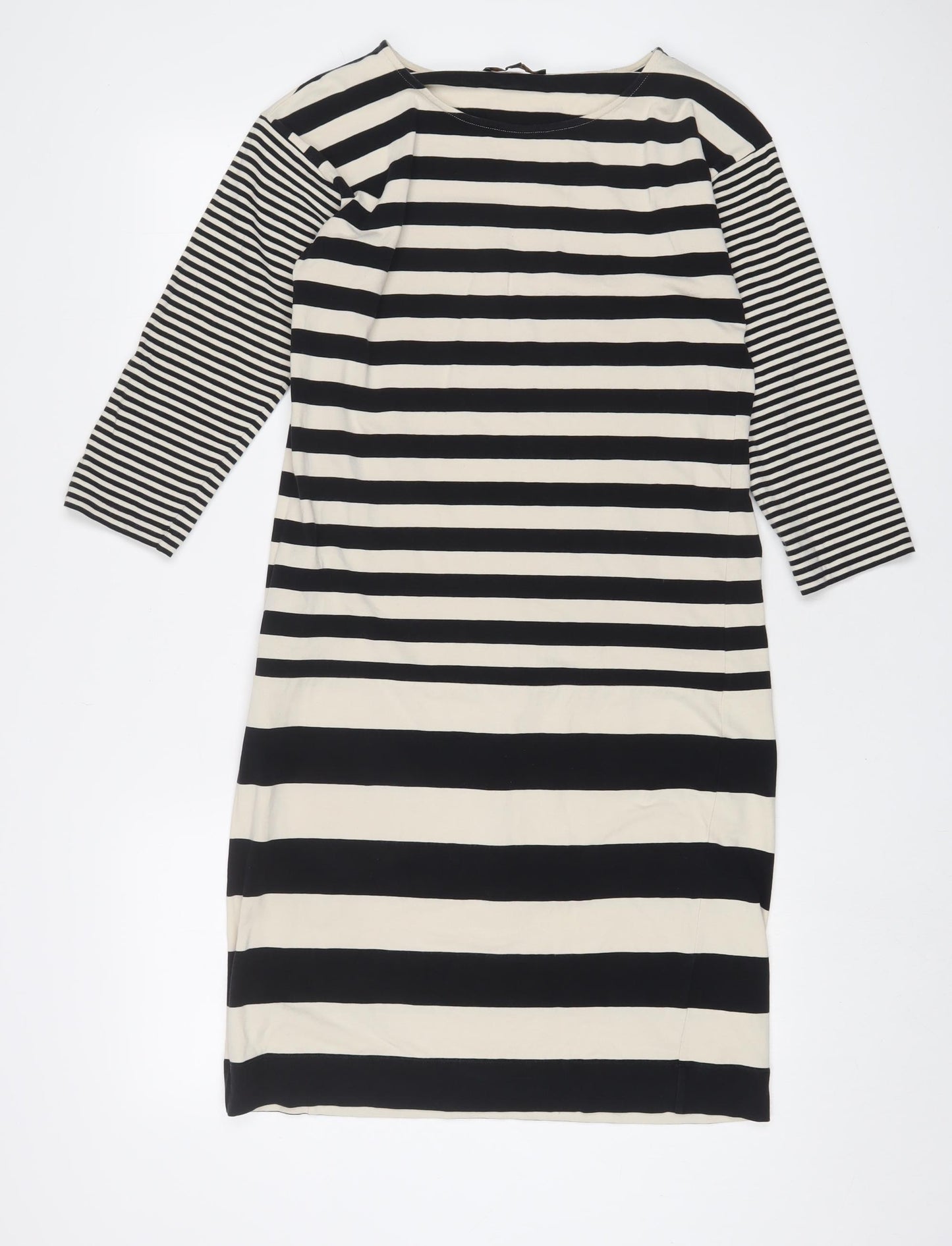 Jaeger Womens Beige Striped Cotton Sheath Size S Boat Neck Pullover