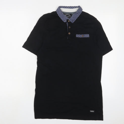 Genetic Apparel Mens Black Cotton Polo Size M Collared Button