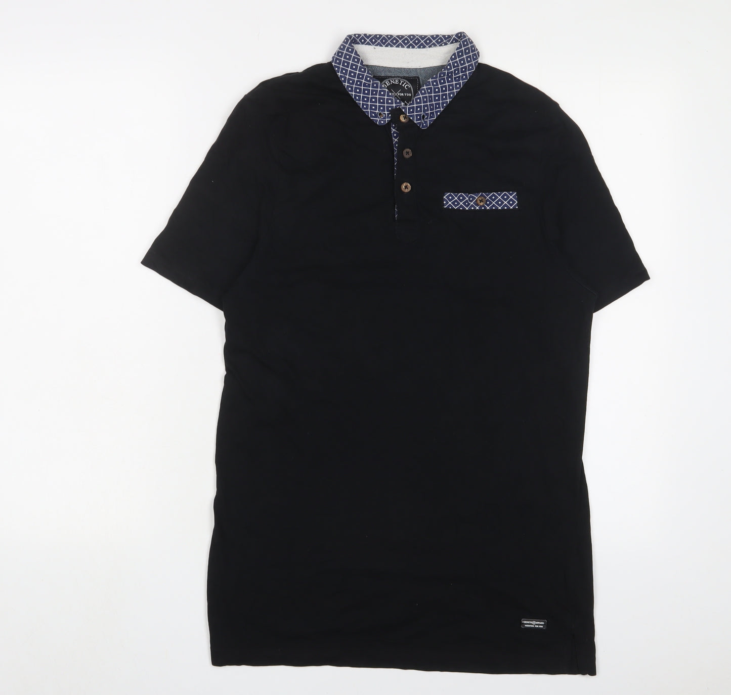 Genetic Apparel Mens Black Cotton Polo Size M Collared Button