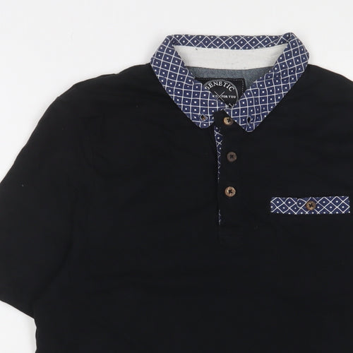 Genetic Apparel Mens Black Cotton Polo Size M Collared Button