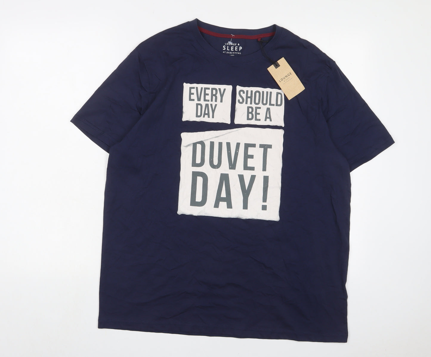 Debenhams Mens Blue Solid Cotton Pyjama Top Size L Pullover - Should be a duvet day everyday