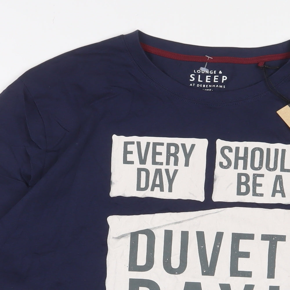 Debenhams Mens Blue Solid Cotton Pyjama Top Size L Pullover - Should be a duvet day everyday