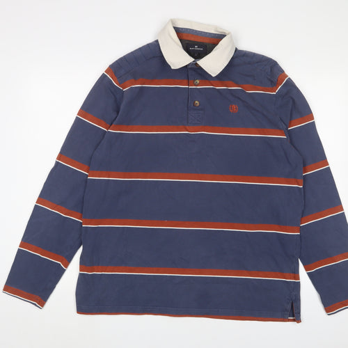 Blue Harbour Mens Blue Striped Cotton Polo Size L Collared Button - Logo, Embroidered