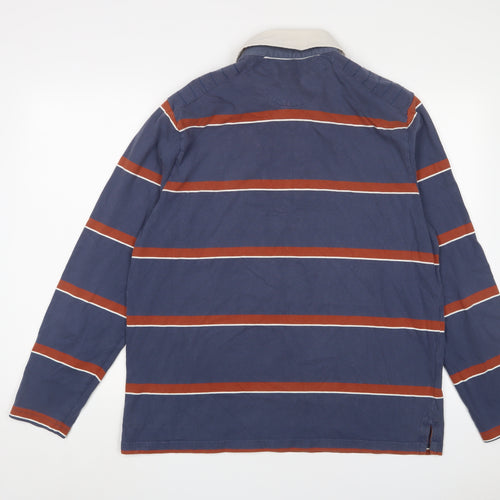 Blue Harbour Mens Blue Striped Cotton Polo Size L Collared Button - Logo, Embroidered