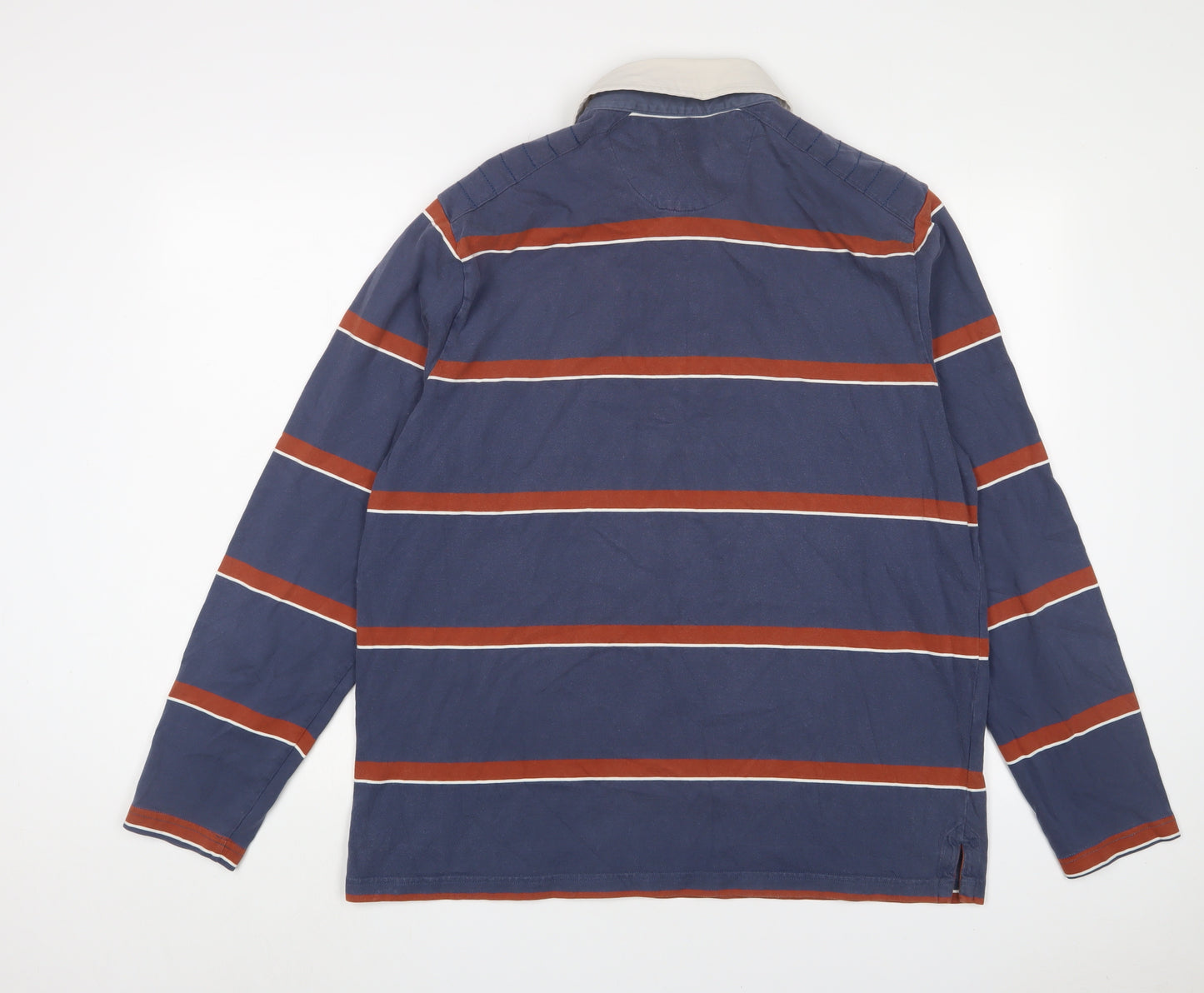 Blue Harbour Mens Blue Striped Cotton Polo Size L Collared Button - Logo, Embroidered