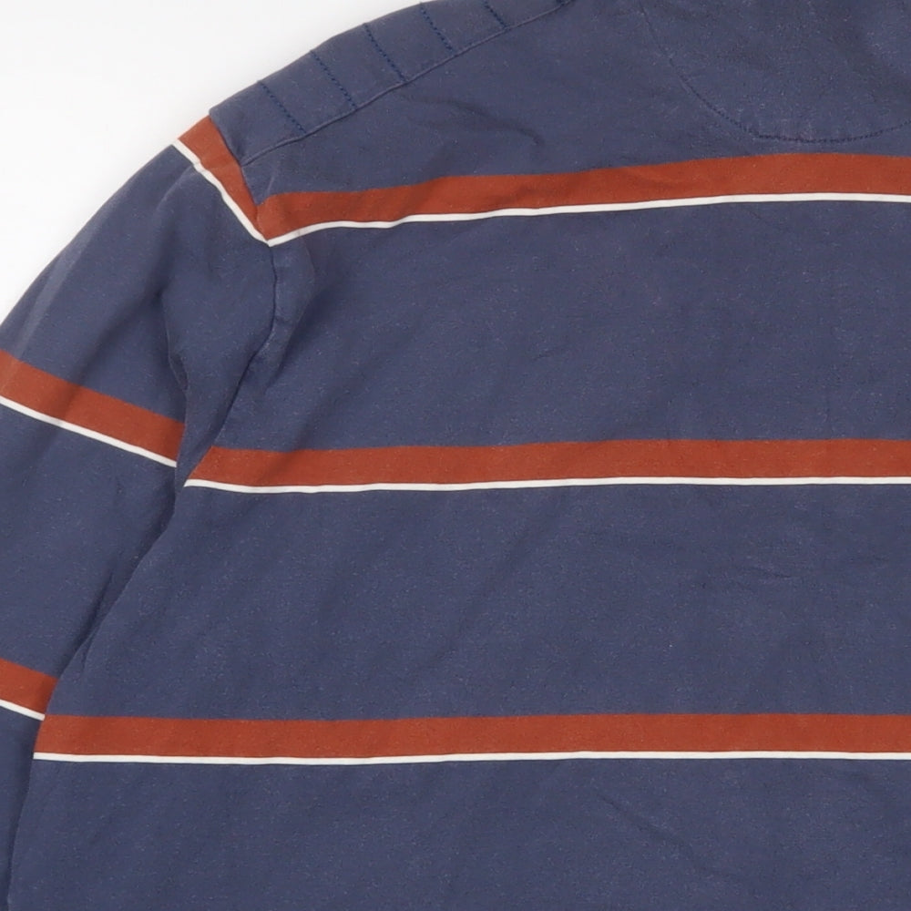 Blue Harbour Mens Blue Striped Cotton Polo Size L Collared Button - Logo, Embroidered