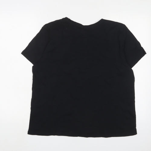 H&M Womens Black Cotton Basic T-Shirt Size L Crew Neck - Amour Paris