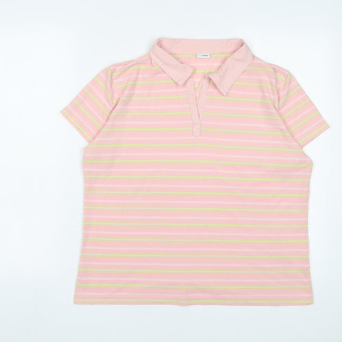 Ethel Austin Womens Pink Striped Polyester Basic Polo Size M Collared