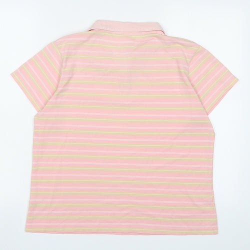Ethel Austin Womens Pink Striped Polyester Basic Polo Size M Collared