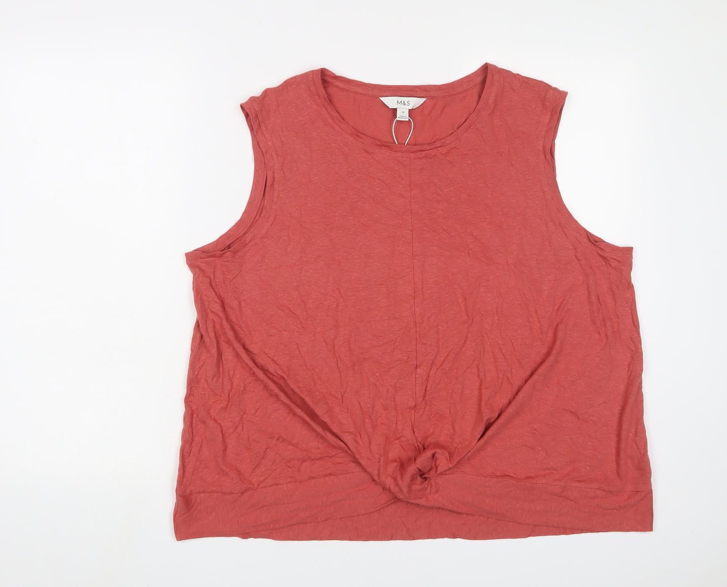 Marks and Spencer Womens Orange Linen Basic Tank Size 20 Crew Neck - Tie Front