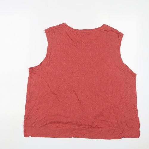Marks and Spencer Womens Orange Linen Basic Tank Size 20 Crew Neck - Tie Front