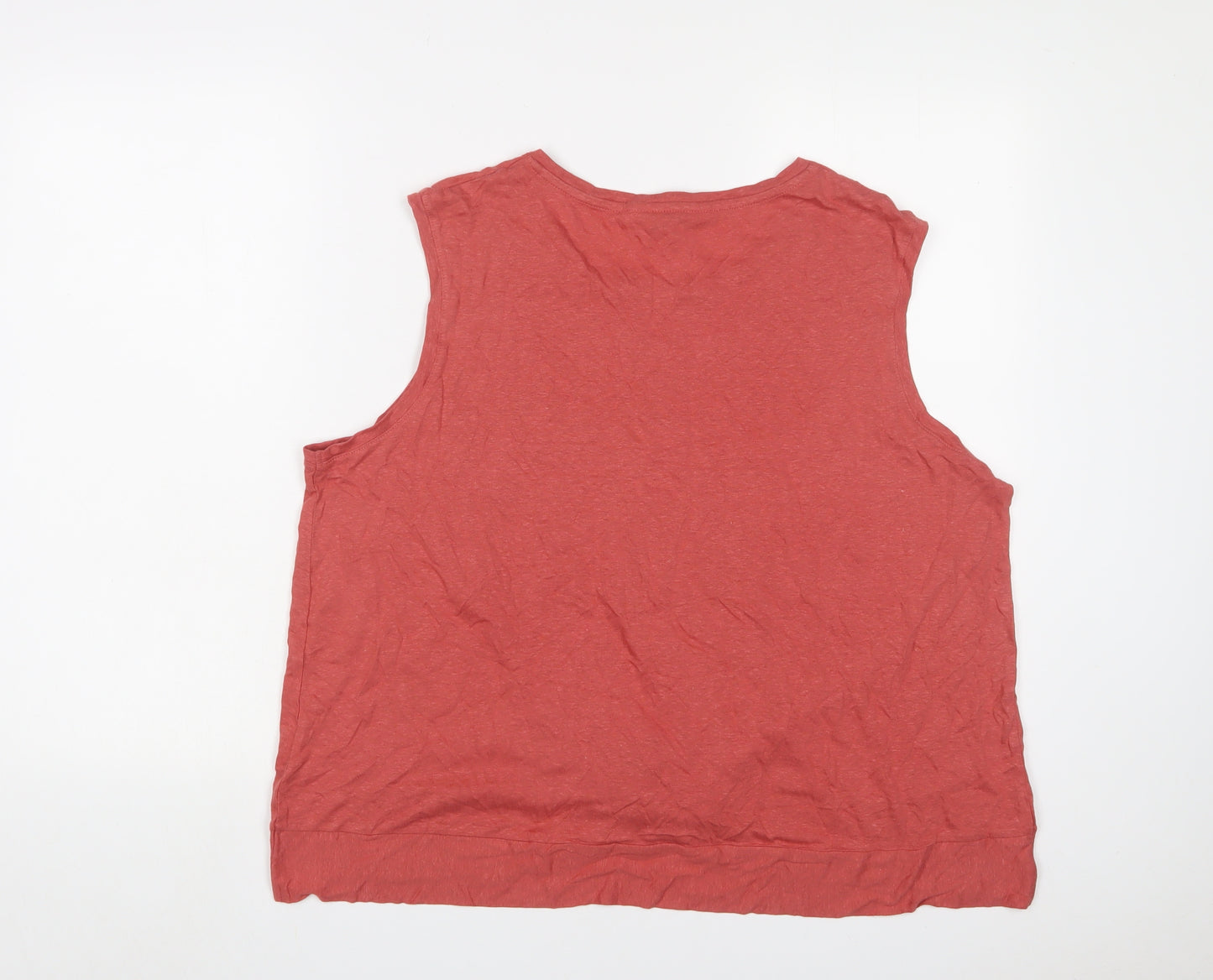 Marks and Spencer Womens Orange Linen Basic Tank Size 20 Crew Neck - Tie Front