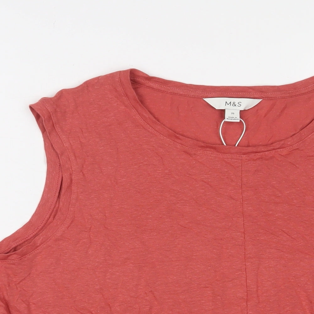 Marks and Spencer Womens Orange Linen Basic Tank Size 20 Crew Neck - Tie Front