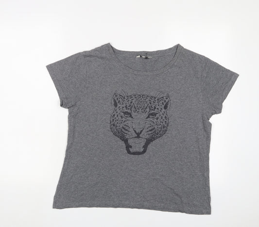 French Connection Womens Grey Cotton Basic T-Shirt Size L Crew Neck