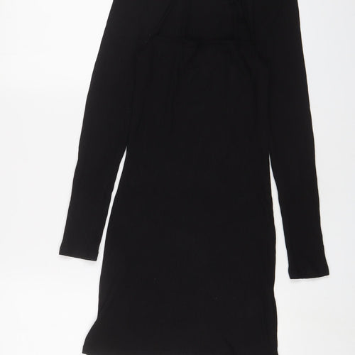 Topshop Womens Black Viscose Bodycon Size 10 Square Neck Pullover
