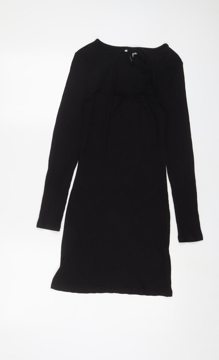 Topshop Womens Black Viscose Bodycon Size 10 Square Neck Pullover