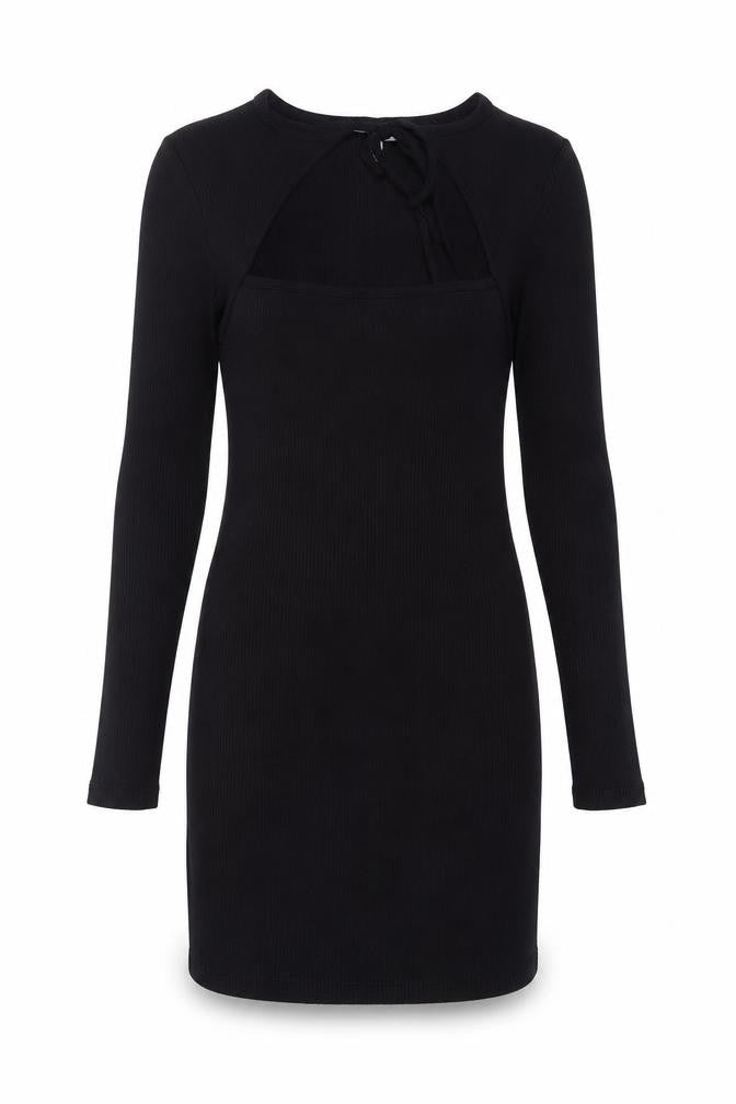 Front view of Topshop women’s black viscose bodycon, size UK 10, square neck pullover