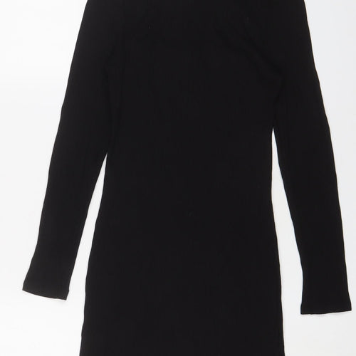 Topshop Womens Black Viscose Bodycon Size 10 Square Neck Pullover