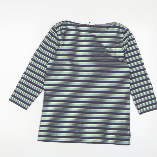 Marks and Spencer Womens Blue Striped Cotton Basic T-Shirt Size 14 Boat Neck