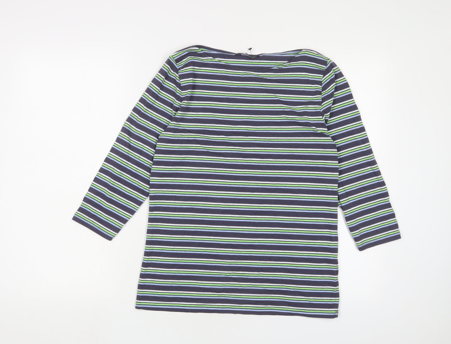 Marks and Spencer Womens Blue Striped Cotton Basic T-Shirt Size 14 Boat Neck