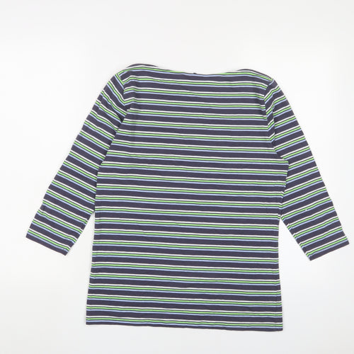 Marks and Spencer Womens Blue Striped Cotton Basic T-Shirt Size 14 Boat Neck