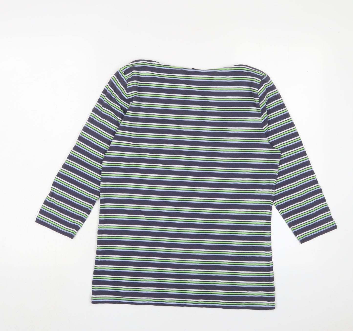 Marks and Spencer Womens Blue Striped Cotton Basic T-Shirt Size 14 Boat Neck