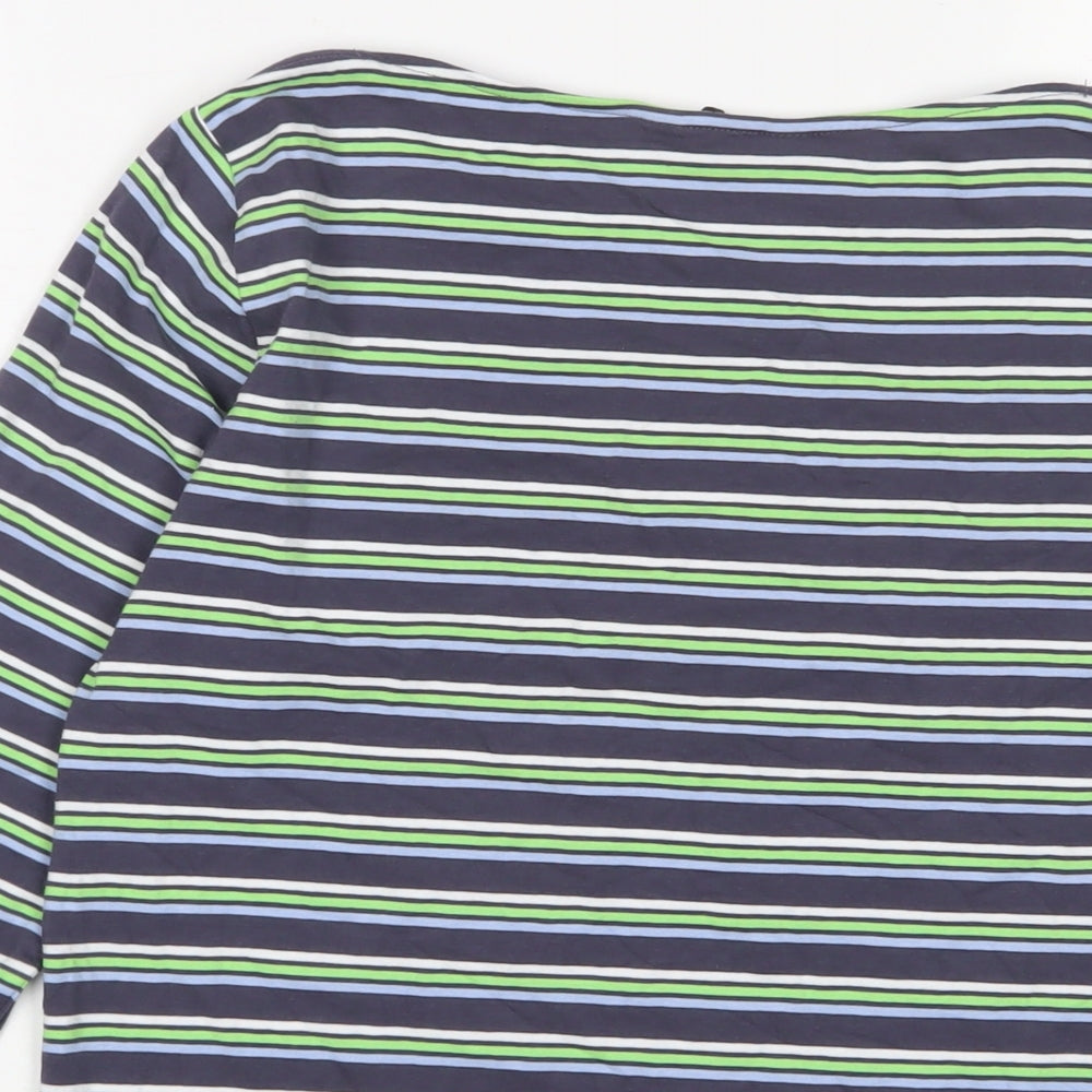 Marks and Spencer Womens Blue Striped Cotton Basic T-Shirt Size 14 Boat Neck