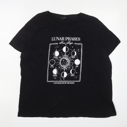 New Look Womens Black Cotton Basic T-Shirt Size 18 Crew Neck - Lunar Phases