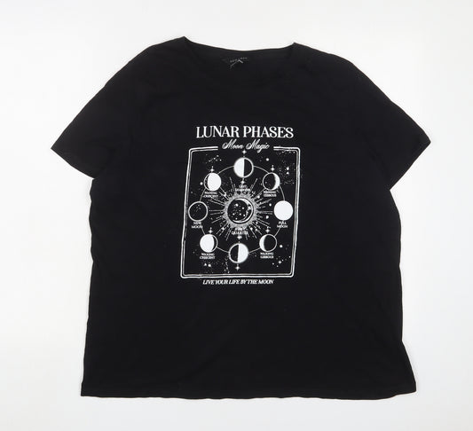 New Look Womens Black Cotton Basic T-Shirt Size 18 Crew Neck - Lunar Phases