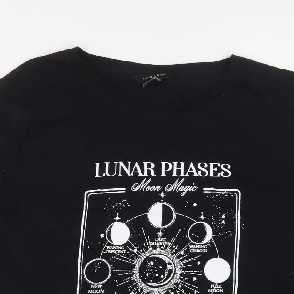 New Look Womens Black Cotton Basic T-Shirt Size 18 Crew Neck - Lunar Phases