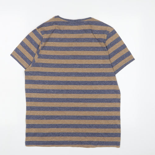 Topman Mens Brown Striped Polyester T-Shirt Size M Crew Neck