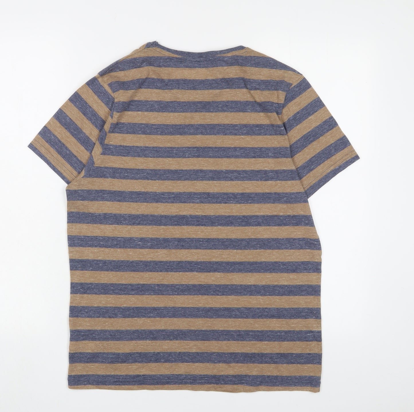 Topman Mens Brown Striped Polyester T-Shirt Size M Crew Neck