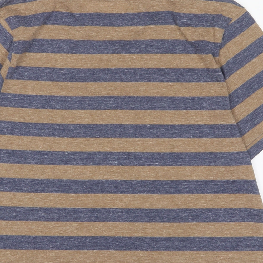Topman Mens Brown Striped Polyester T-Shirt Size M Crew Neck