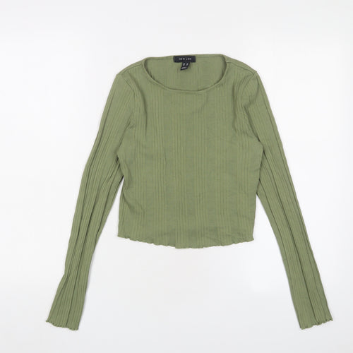 New Look Womens Green Cotton Basic T-Shirt Size 12 Crew Neck - Lettuce Edging