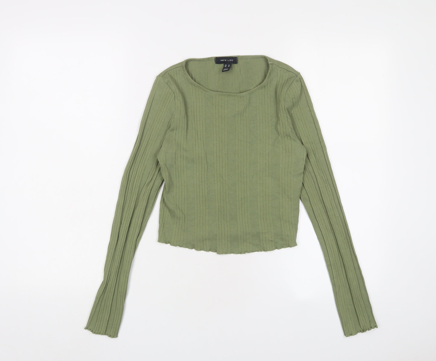 New Look Womens Green Cotton Basic T-Shirt Size 12 Crew Neck - Lettuce Edging