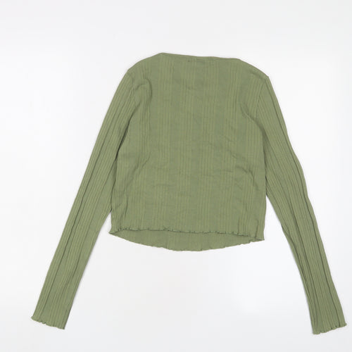 New Look Womens Green Cotton Basic T-Shirt Size 12 Crew Neck - Lettuce Edging